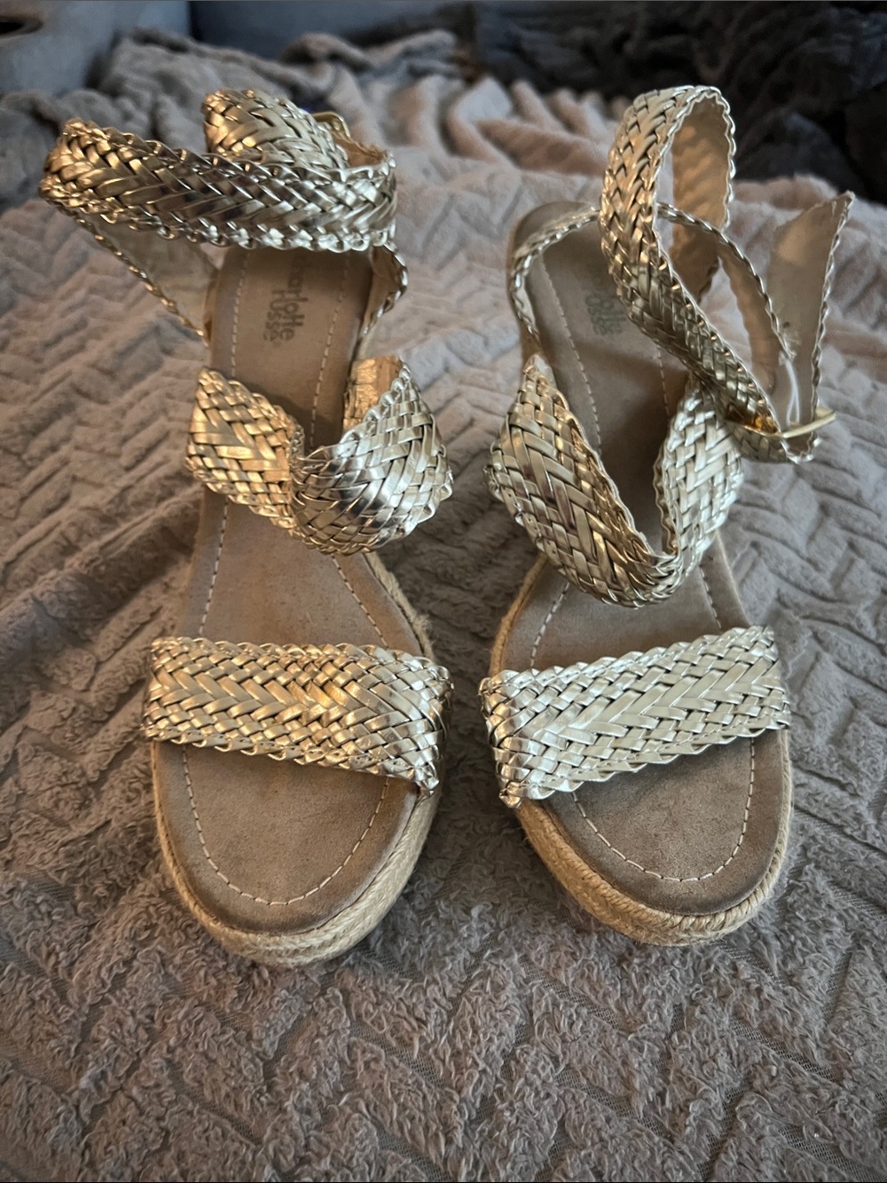 Charlotte Russe Gold Braided Espadrille Wedge Sandals